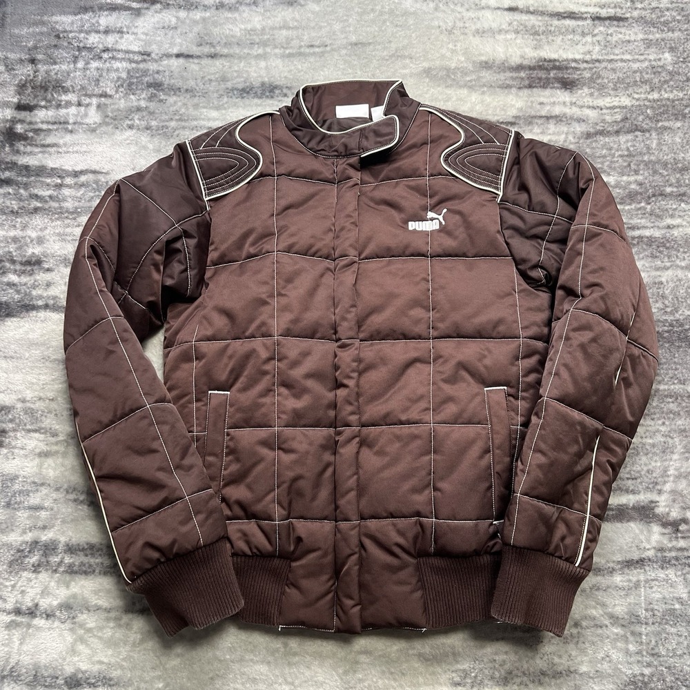 Vintage 90's Puma Racing Jacket Brown Formula 1 Bomber Mens Sz M Quilted
